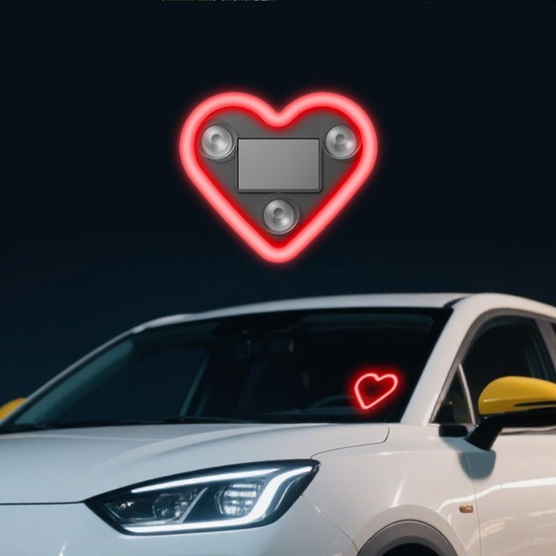 Solar Powered Wireless LED Heart C-Pillar Neon Light