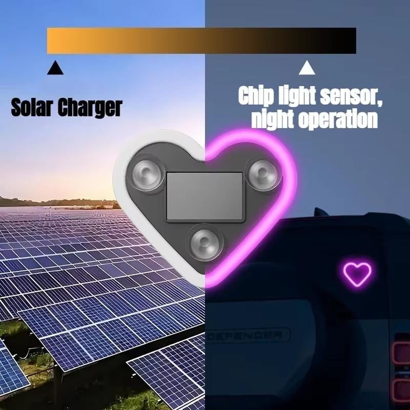 Solar Powered Wireless LED Heart C-Pillar Neon Light